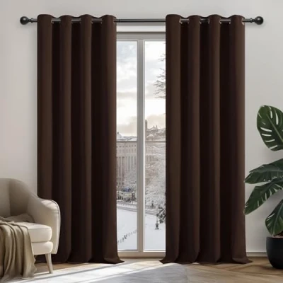 Immagine di Deconovo Tende per Interni Oscuranti 2 Pezzi 242 CM Altezza, Camera da Letto Coprente Moderne con Occhielli, 107x242 (Larghezza x Altezza), Cioccolato