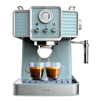 Immagine di Cecotec Macchina da Caffè Espresso Power 20 Light Blue. 1350 W, Capacità 1,5 L, e Cappuccino, Bar Thermoblock, Vaporetto, Manometro, Design vintage