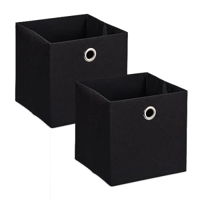 Immagine di Relaxdays Scatola Portaoggetti, Set 2 Box in Stoffa da Scaffale, Cubo Portagiochi HLP 30, 5x30,5 cm, Moderno, Nero, Lino