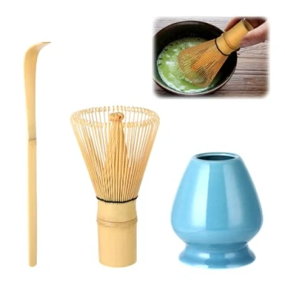 Immagine di Wenrescry Set Accessori Cerimonia Tè Matcha Fouet Bambù, Cucchiaio Tradizionale, Portafrusta L&#039;Insieme Perfetto per Preparare