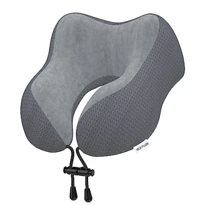 Immagine di Yomisee Cuscino da viaggio per il collo, in memory foam, auto, treno, casa, ufficio (grigio scuro)