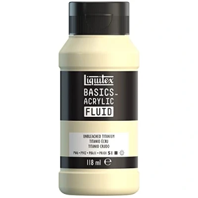 Immagine di LIQUITEX 8870411 Basics Fluid, pitura acrilica di consistenza fluida, asciugatura rapida, resistente alla luce, impermeabile, a base d&#039;acqua, flacone da 118 ml, Titanio Grezzo