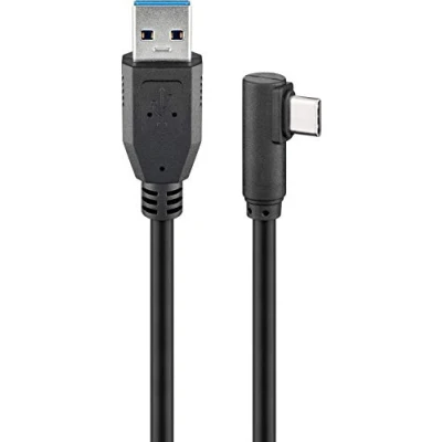 Immagine di goobay 66504 cavo USB 3.0 a C, 3 m, 15 W, connettore C angolare 90 gradi, di ricarica 5 Gbits SuperSpeed/USB Type Cellulare Samsung Sony/Nero / metri