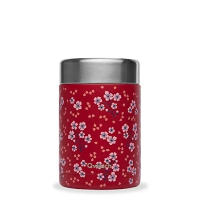 Immagine di Qwetch Lunchbox isotermico in acciaio inox Hanami Rosso 600ml 5h caldo e 7h freddo impermeabile senza BPA per viaggi, ufficio, picnic