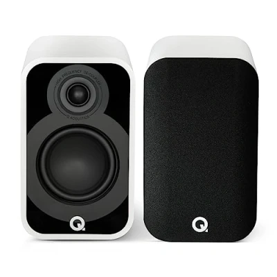 Immagine di Q ACOUSTICS Coppia di altoparlanti compatti da scaffale 5010, bianco satinato, driver medio/basso 11,4 cm, tweeter 1&quot;, TV per sistema audio surround, giradischi in vinile Hi Fi