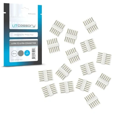 Immagine di Litcessory Connettore da 6 PIN a per Philips Hue Lightstrip Plus (15 Pezzi, Bianco MICRO V4)
