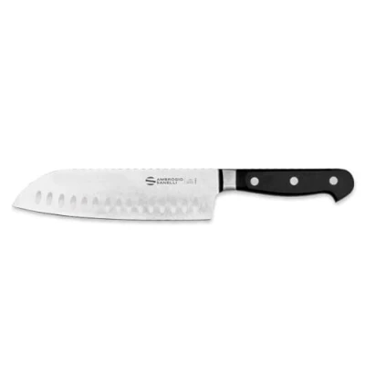 Immagine di Ambrogio Sanelli, Maitre Coltello da Cucina Santoku, Chef con Lama Alveolata in Acciaio Inox all&#039;Azoto 18 cm e Manico Ergonomico, Coltelli Professionali, Made Italy