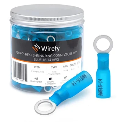 Immagine di Wirefy 130 PZ Connettori Occhiello M6 Kit Terminali Anello Termoretraibili Capicorda Elettrici Crimpare Blu 1,5 2,5 mm²