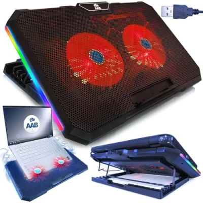 Immagine di AABCOOLING Gemini Base Portatile con 2 Ventole, Regolazione Dell&#039;inclinazione e Retroilluminazione a LED Rossa Raffreddamento Notebook Ventola Per PC Cooler Laptop