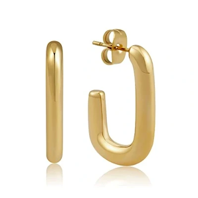 Immagine di cerchi quadrati da donna in acciaio inossidabile rettangolari impermeabili oro o argento I orecchini con placcatura 18 carati (Oro)