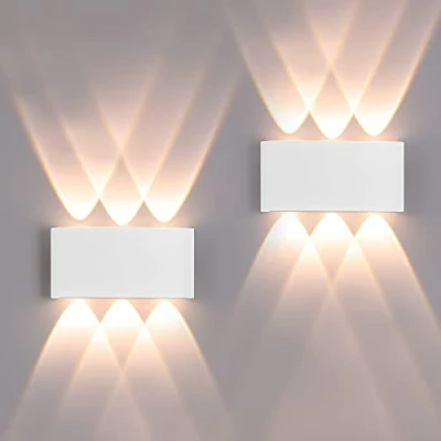 Immagine di FUPE 2 Pack Lampada da Parete Esterno/Interno LED Applique Esterni 12W 1200LM Up Down Faretto IP65 Impermeabile Moderno Lampade Muro Alluminio Bagliore su e giù (Bianco 3000K luce caldo)