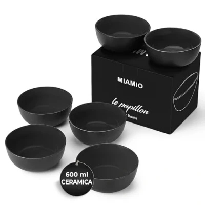 Immagine di MIAMIO 6 x 600ml Set di Ciotole/Coppe Esterno Nero Interno Colorato (nero)