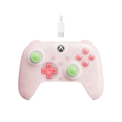 Immagine di 8Bitdo Ultimate Mini Wired Controller for Xbox with RGB Lighting Fire Ring, Hall Effect Joysticks and Triggers, Series XS, One, Windows 10/11 Officially Licensed (Translucent Pink)