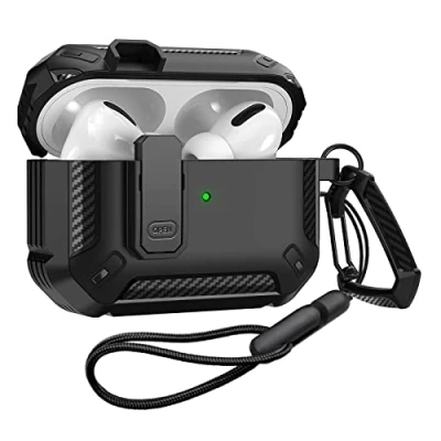 Immagine di Custodia per Airpods Pro 2a generazione con Coperchio bloccabile, Antiurto AirPod 2, Protettiva 2022, Pelle blindata Apple 2 Nero