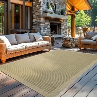 Immagine di Carpetsale24 Tappeto esterno resistente alle intemperie monocolore in tessuto piatto, da cucina per balcone, giardino, terrazza Verde 80 x 150 cm