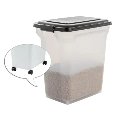 Immagine di Iris Ohyama, Contenitore per Crocchette, 45L/15kg, Nero, Ermetici, Alimenti in Plastica con Coperchio, Ruote, Cibo Gatti, Cani, secco, Dolci, Scatola, ATS L