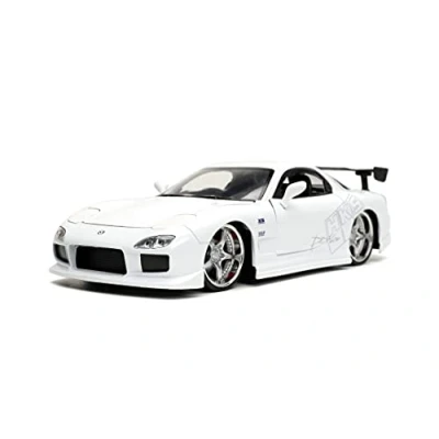 Immagine di Jada Toys Fast &amp; Furious 1993 Mazda RX 7, modello tuning in scala 1:24, porte apribili, cofano e bagagliaio, bianco