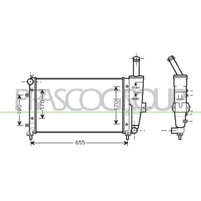 Immagine di PRASCO FT133R009 Radiatore motore Alluminio 580 322 23 Alette di raffreddamento montate meccanicamente FIAT: Punto II Hatchback