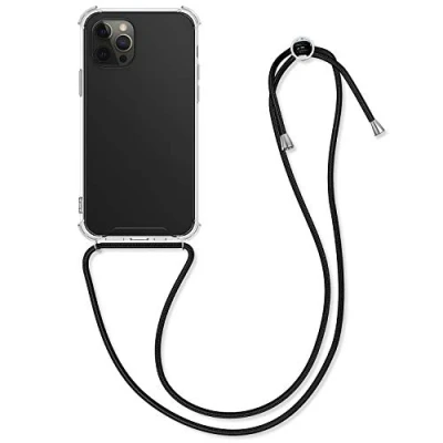 Immagine di kwmobile Custodia Compatibile con Apple iPhone 12 Pro Max Cover Back Case in Silicone TPU Protezione Smartphone Cordino nero/trasparente