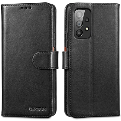 Immagine di Lensun Cover per Samsung Galaxy A53 5G, Custodia in Vera Pelle [RFID Blocking] Libro con Portafoglio Chiusura Magnetico Flip Custodie Cuoio Telefono 5G Nero