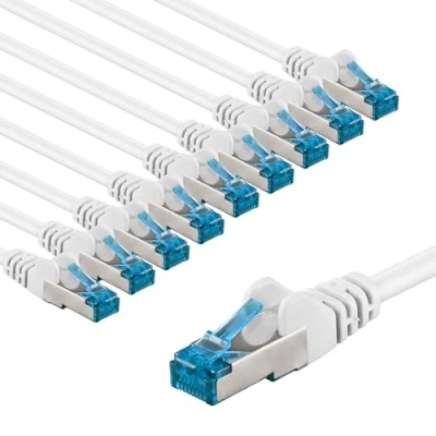 Immagine di goobay 66055 Cavo di rete CAT 6a in set/cavo patch schermato S/FTP/CU Ethernet, PiMF, LSZH/Cat con 10 Gbit/Bianco/10 x 5 m