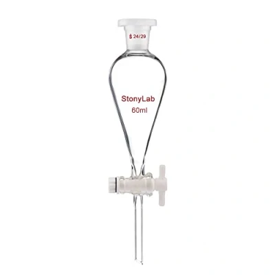 Immagine di stonylab Imbuto Separatore Conico da 60ml in Vetro Borosilicato Pesante con Giunti 24/29 e Rubinetto di Chiusura PTFE Conical Separatory Funnel, 60 ml