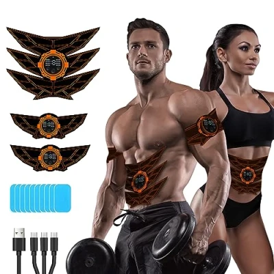 Immagine di SEVEKO Elettrostimolatore Muscolare Addominali, per Un Allenamento a Tutto Corpo, 8 modalità e 15 Intensità, 10 Ricambi di Idrogel （Arancia）