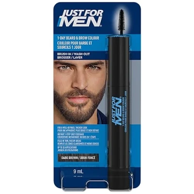 Immagine di Just For Men Ritocco Instantaneo Del Grigio Barba E Sopracciglia Per Uomo, Colorazione Temporanea Un Look Più Folto Ben Definito, Fino A 30 Applicazioni, Colore Marrone Scuro