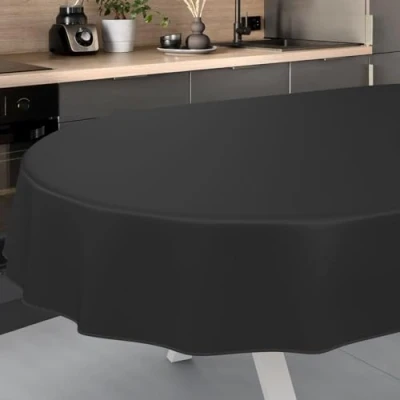 Immagine di ANRO Tovaglia in tela cerata, lavabile, da giardino, per interni ed esterni, ovale, 220 x 140 cm, con orlo, colore nero