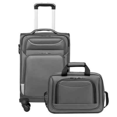 Immagine di COOLIFE valigia trolley da viaggio di 4 ruote in tessuto bagaglio a mano serratura TSA La contiene 1 grande borsa tracolla, grigio., Handgepäck Set 2tlg, Softbox