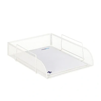 Immagine di Relaxdays Vaschetta Portadocumenti, per Formato A4, Design a Griglia, Portalettere Ufficio, Metallo, 25x34 cm,Bianco, Acciaio, 1 pz