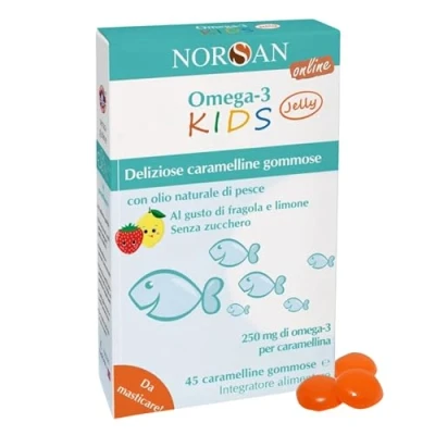 Immagine di NORSAN Omega 3 bambini FISK Jelly 45 Caramelline per masticabili alla frutta con Olio di pesce IFOS I Integratore EPA DHA Vitamina D