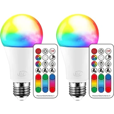Immagine di iLC Lampadina LED cambia colore, 120 colori, equivalente a 70 Watt, strobo fai da te, bianco caldo 2700K RGB con telecomando, 10W A60 E27 vite (confezione 2)