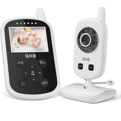 Immagine di GHB Baby Monitor Video e Audio 2.4&#039;&#039;, 950mAh Batteria,Comunicazione Bidirezionale,VOX Visione Notturna Monitoraggio Temperatura,Ninne Nanne