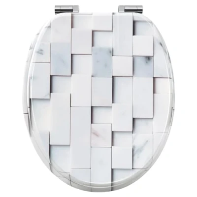 Immagine di WOLTU Tavoletta WC Ammortizzata, Copriwater ad Forma di O, Sedile per con Paracolpi Antiscivolo, in MDF Motivi a mosaico Montaggio dal Basso, Distanza tra Fori 13 17,5cm, WS2966