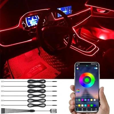 Immagine di TABEN Kit Luce Atmosfera per Auto Sincronizzazione Musicale Multicolore RGB 16 Milioni di Colori 8 Metri Fibra Ottica USB Illuminazione Ambientale, Suono Attivo e Wireless Bluetooth Controllo APP 12V