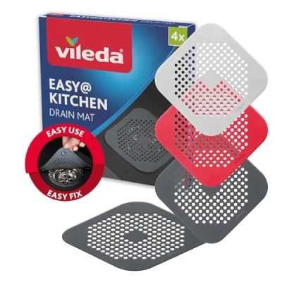 Immagine di Vileda Filtri di Scarico Set 4 Filtro per Lavello, Capelli vasca e Doccia Previene Odori Intasamenti Raccogli Doccia, Copri