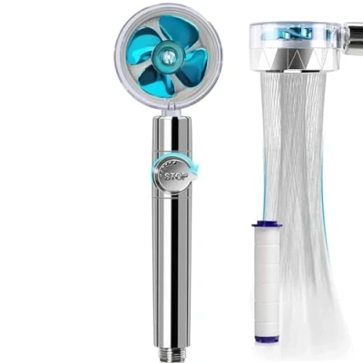 Immagine di JJiaoLinin Soffione Doccia,Soffione girevole a 360,Doccino per Doccia ad Elica Alta Pressione,Risparmio Idrico Doccia,Doccetta con Funzione di Arresto,con 1 Elementi Filtranti in PP Cotone(Blu)