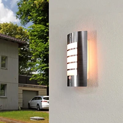 Immagine di Licht Erlebnisse Lampada da parete per esterni design moderno in acciaio inox con sensore di movimento IP44 Applique giardino balcone terazzo cancello viale