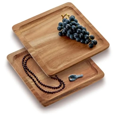 Immagine di com four® 2X Set di vassoi in Legno Acacia Tavole Decorative quadrate da Portata Ripiani Piatti per Snack, Formaggi, Salsicce (2 Pezzi Quadrato)