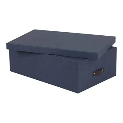 Immagine di Bigso Box of Sweden Scatole con coperchio per oggetti vari portaoggetti cartone camera, bagno e ufficio organizer impilabili in fibra di legno carta Set da 3 blu