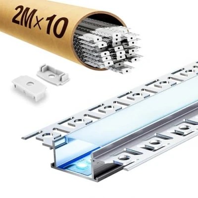 Immagine di KOSOOM Profilo in alluminio per strisce LED 2 m x 10 pezzi 20 m, Con coperchio opaco, Dimensioni 28 mm 13,8 Alette 64,2 mm, Supporta di larghezza inferiore o uguale a 20,2 SA01