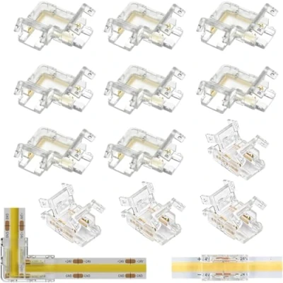 Immagine di TenaLucy 12 Pezzi Mini Connettore LED COB Tipo L 2 Pin 10mm Striscia Senza Saldatura Angolare per Monocolore Strisce 12V 24V