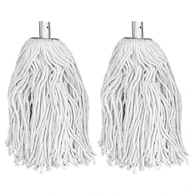 Immagine di Confezione da 2 teste di ricambio per mocio industriale, PY.16 in puro cotone filato con zoccolo zincato, resistenti la pulizia completa del pavimento