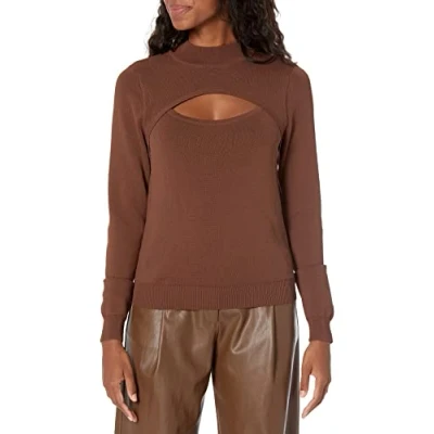 Immagine di The Drop Maglione da Donna, Isaac, con Collo a Lupetto Costine, Apertura, Cioccolato, M