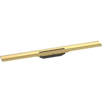 Immagine di hansgrohe RainDrain Flex set di canalina doccia accorciabile, canale drenaggio 800 mm, scarico a pavimento per montaggio filo muro, oro lucido