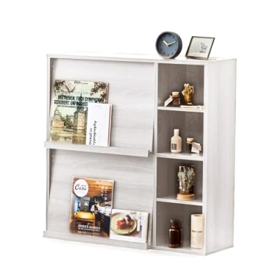 Immagine di Iris Ohyama, Mobile contenitore con 4 ripiani e 2 ante pieghevoli/Armadio in legno/Ripiano ribaltabile, Design modulare, Ufficio, Soggiorno, Biblioteca Flap Rack FR F2 Quercia Bianco