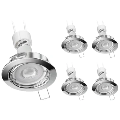 Immagine di ledscom.de 5 faretti da incasso a soffitto FERE cornice cromo orientabile GU10 PAR16 LED 5,473W= 5,473W 468lm bianco caldo