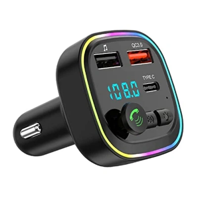Immagine di Trasmettitore Fm Bluetooth Auto,adattatore Radio,mp3 lettore musicale per auto,Chiamata Vivavoce,2 USB Port 5V/3A,Ricarica Rapida PD 20W,Tipo C e QC3.0,Supporto TF Card/Chiavetta