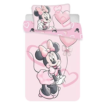 Immagine di Set di biancheria da letto Minnie per bambini, 2 pezzi, 100% cotone, copripiumino 100 x 135 cm + federa 40 60